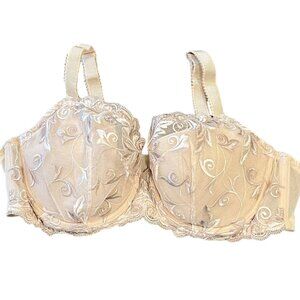Soma Womens Balconet Bra Lace Embroidered Beige Underwire Size 36C